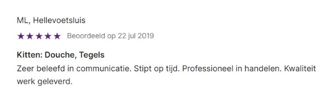 Werkspot review with 5 stars from ML in Hellevoetsluis about sealing a shower and tiles